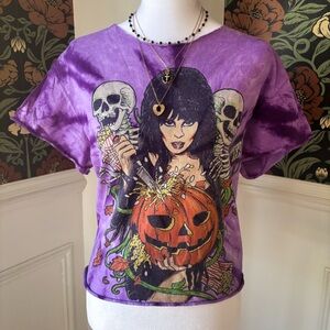 Elvira Halloween Graphic Purple Tie Dye T-Shirt